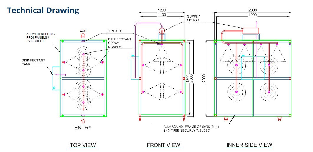 Sanitizing Tunnel Technical Drawing